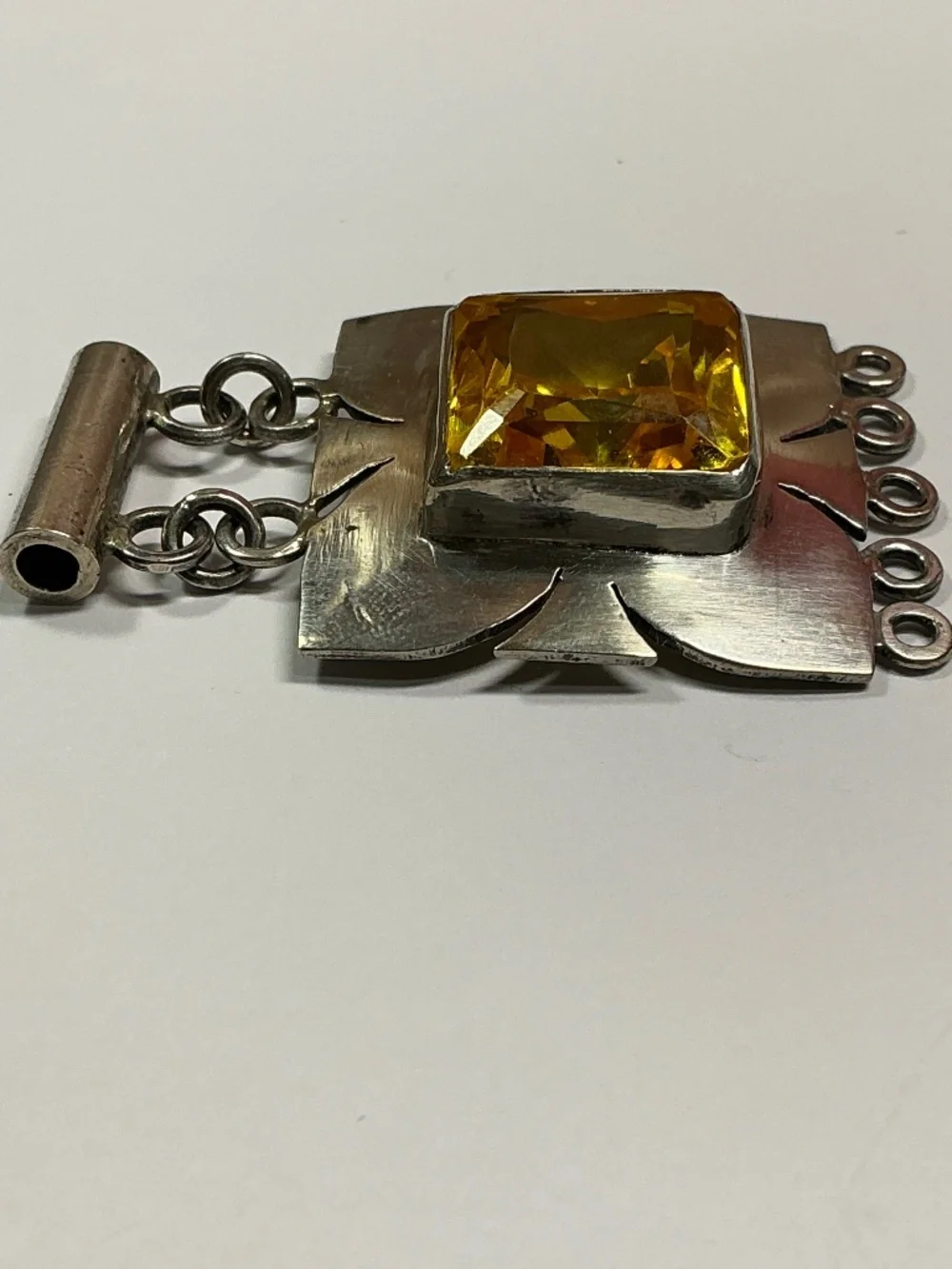 Vintage Sterling Silver Pendant W/ A Faceted Citrine Stone. 1.25” x 2”